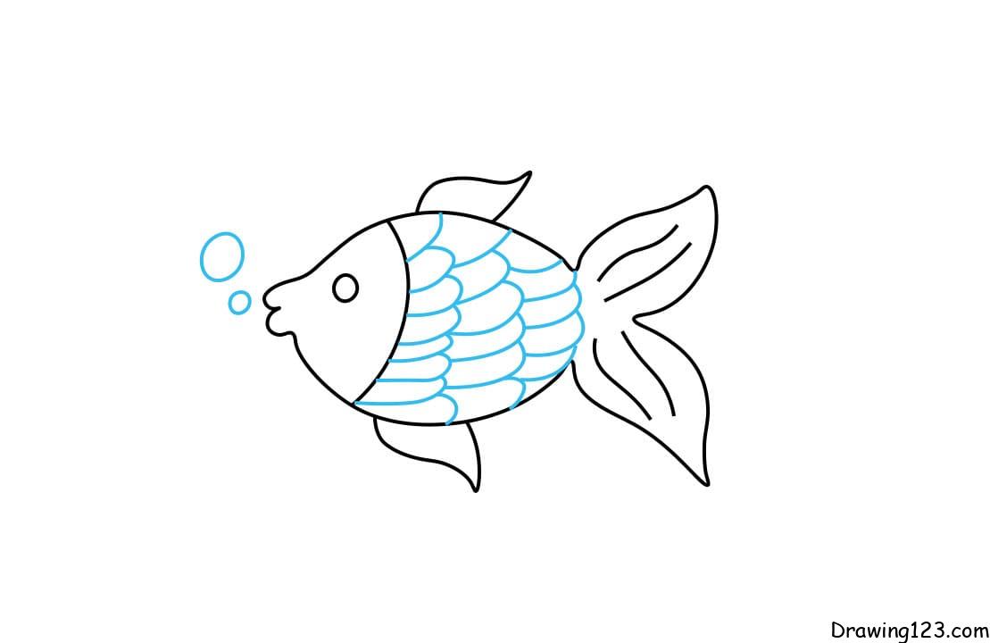 A simple fish drawing on a paper on a table
