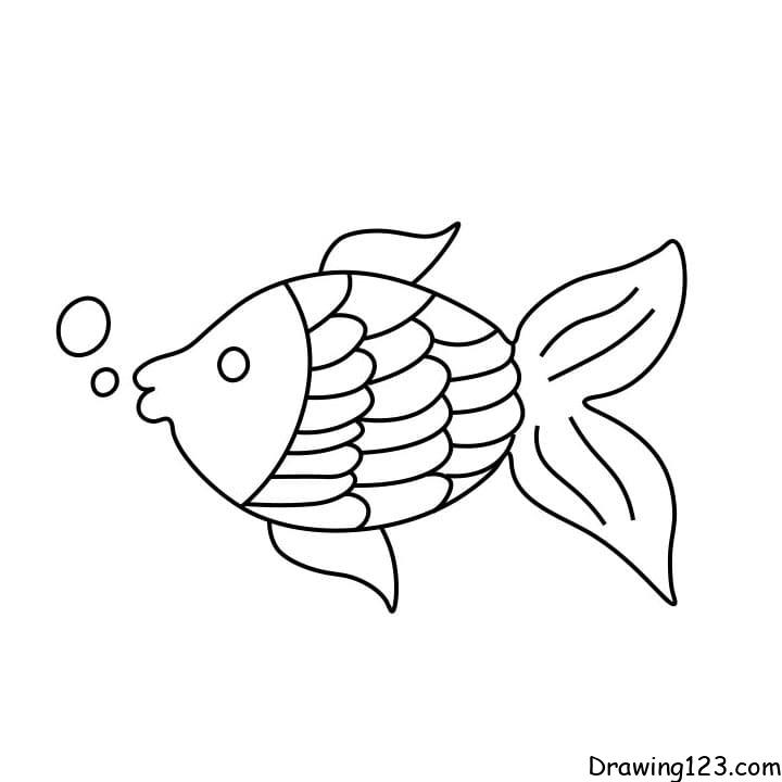 Easy How to Draw a Fish Tutorial and Fish Coloring Page