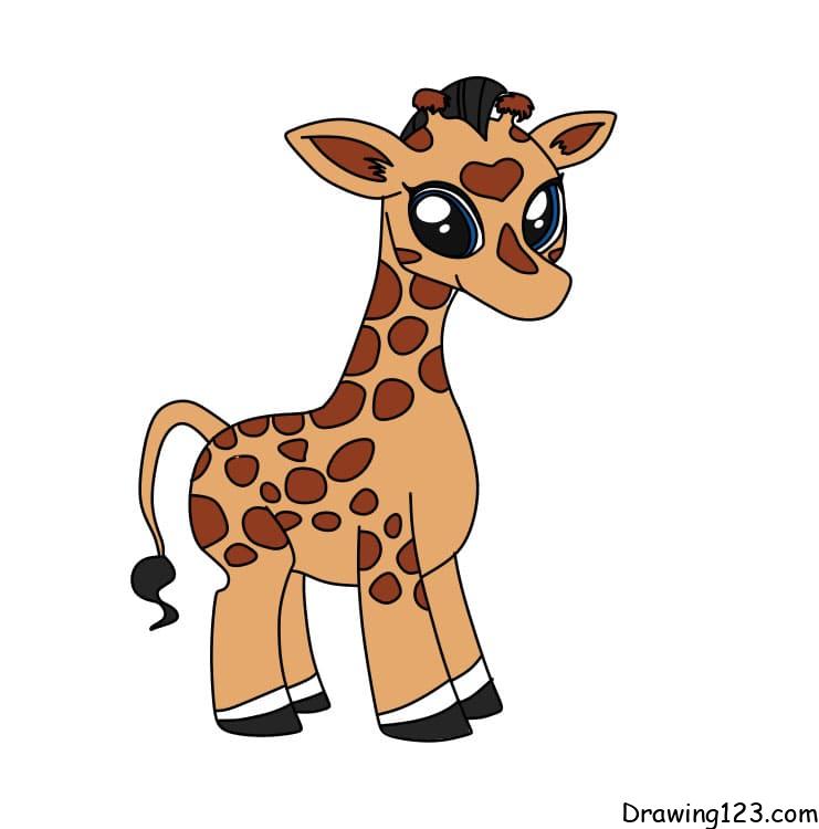 how to draw a cute giraffe step by step