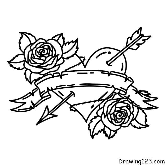 how to draw a rose with a heart step by step