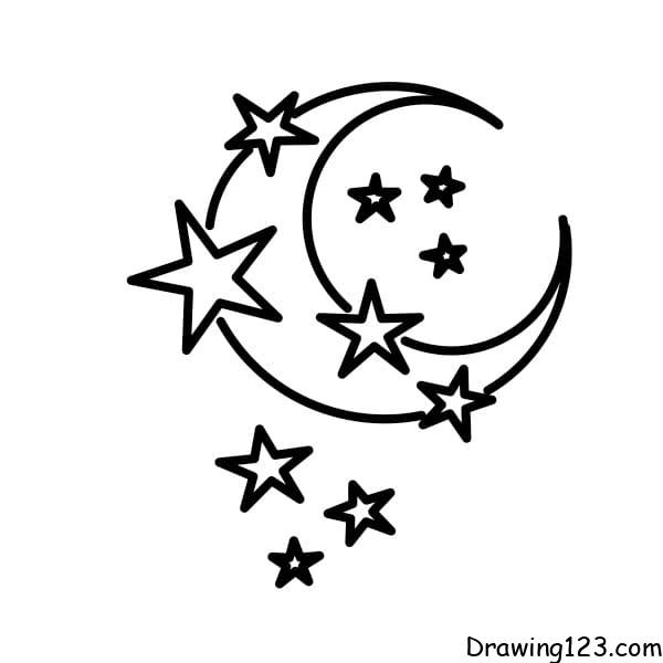 half moon and stars drawing