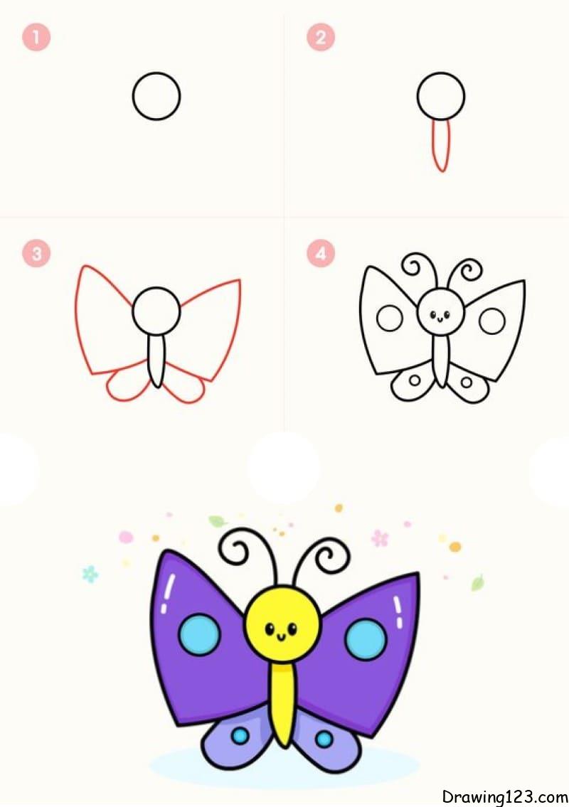 How To Draw A Butterfly - Easy - Step By Step Drawing Tutorial