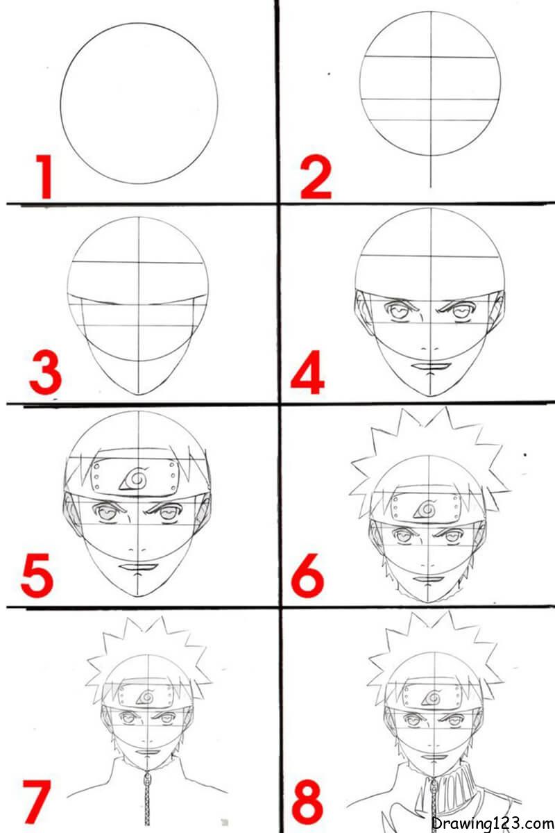 Anime character drawing tutorial easy, How to draw naruto full face