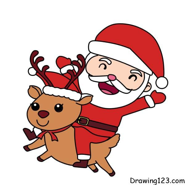 Christmas Flat Cute Drawing of Santa Claus with Candy Cane Digital  Painting
