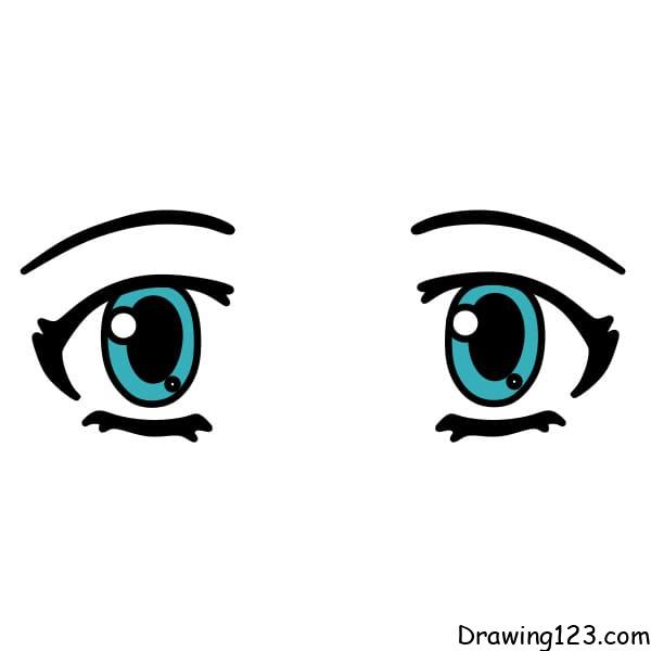 Happy Anime Face. Manga Style Big Blue Eyes, Little Nose And Big Kawaii  Mouth. Yellow Sparkles In Her Eyes. Hand Drawn Vector Illustration. Royalty  Free SVG, Cliparts, Vectors, and Stock Illustration. Image