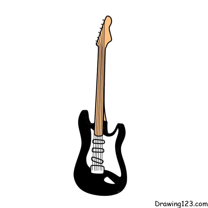 how to draw a cartoon electric guitar