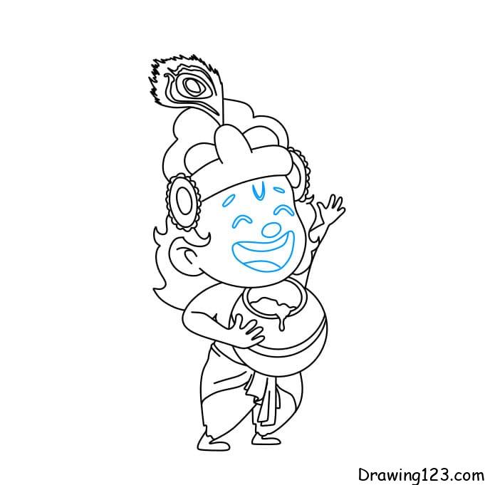 Lord Krishna in Beautiful Clothes and Crown, Playing Flute. Creative Outline  Sketch 11880527 Vector Art at Vecteezy